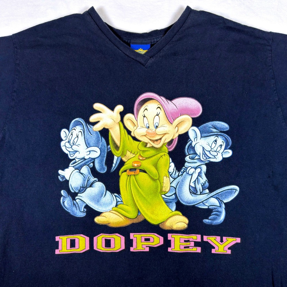 Disney Classics Dopey Snow White V-Neck T-Shirt Navy Blue 2X Jerry Leigh LB133